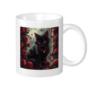Set di 1 tazza stampata rosa carino gatto floreale foglie collana divertente animali magici carino nero rosso ceramica isolata non rovesciabile casa ufficio laboratorio cucina dispensa con manici