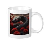 Set di 1 tazza stampata rosa serpente fiore bellissimi animali estetici piante botaniche cool nero rosso ceramica riutilizzabile biblioteca soggiorno cucina dormitorio bevande calde fondo piatto 325
