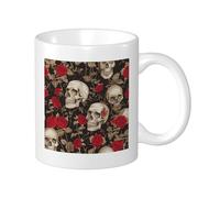 Set di 1 tazza stampata rosa vintage dipinta a mano Cranium floreale romantico bella pianta rosso grigio ceramica riutilizzabile infusore tè biblioteca soggiorno cucina dormitorio bevande calde sfondo