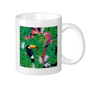 Set di 1 tazza tropicale con stampa botanica con uccelli e fiori astratti bellissimi artistici verde rosa giallo ceramica decorativa leggera scuola campeggio camera da letto tazze da tè con fondo
