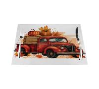 Set di 1 tovaglietta in vinile con scritta "Fall Red Farm Truck Pumpkin Harvest", per tavoli da pranzo, da cucina, resistenti al calore, lavabili, in PVC
