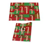 Set di 1 tovaglietta natalizia in vinile rosso verde con bastoncini di zucchero per tavoli da pranzo, tovagliette da cucina, resistenti al calore, lavabili, in PVC