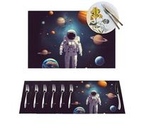 Set di 1 tovagliette all'americana con pianeti del sistema solare astronauta, antiscivolo, per tavolo da pranzo, lavabili, resistenti al calore, in PVC, per cucina, matrimoni, feste, decorazioni, 30,5
