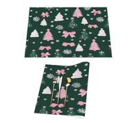 Set di 1 tovagliette in vinile con albero di Natale su sfondo verde, per tavoli da pranzo, da cucina, resistenti al calore, lavabili, in PVC