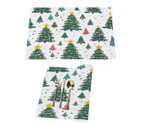 Set di 1 tovagliette in vinile con albero di Natale verde e stelle, per tavoli da pranzo, da cucina, resistenti al calore, lavabili, in PVC