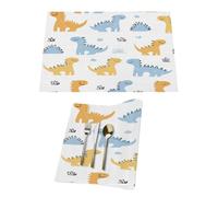 Set di 1 tovagliette in vinile con disegno di dinosauro in stile cartone animato, per tavoli da pranzo, tovagliette da cucina, resistenti al calore, lavabili e lavabili in PVC