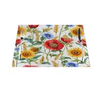 Set di 1 tovagliette in vinile con girasoli, papaveri e fiordaliso, resistenti al calore, lavabili, per cucina, tavolo da pranzo, ristorante, feste, vacanze, riunioni