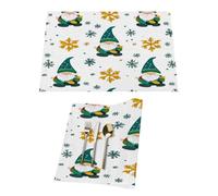 Set di 1 tovagliette in vinile con gnomo natalizio verde e fiocchi di neve, per tavoli da pranzo, da cucina, resistenti al calore, lavabili, in PVC