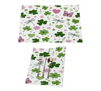 Set di 1 tovagliette in vinile con motivo floreale con trifoglio verde per il giorno di San Patrizio, per tavoli da pranzo, resistenti al calore, lavabili, in PVC