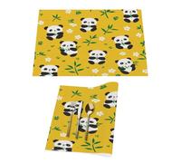 Set di 1 tovagliette in vinile con motivo panda cinese, foglie di bambù, per tavoli da pranzo, da cucina, resistenti al calore, lavabili, in PVC
