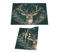 Set di 1 tovagliette in vinile verde con ghirlanda di bacche di Natale, per tavoli da pranzo, tovagliette da cucina, resistenti al calore, lavabili, in PVC