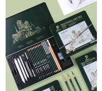 Set di 10/12/19/27 matite da schizzo, set professionale da disegno a carboncino, set portatile in scatola di latta per schizzi e disegno dal vivo, matite senza carboncino, set di matite senza legno Se