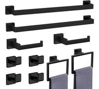 Set di 10 accessori da bagno nero opaco, set di accessori da bagno in acciaio inossidabile, portasciugamani per bagno da parete da 60 cm.