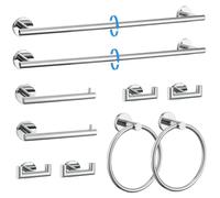 Set di 10 accessori per asciugamani in cromo lucido Set di accessori per il bagno Aggiornato Ganci per asciugamani Set di porta asciugamani per bagno in acciaio inossidabile a parete da 50 cm