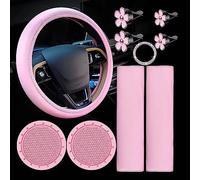 Set di 10 accessori per auto rosa, 1 coprivolante per accessori auto da 37 a 38 cm, 2 cinghie di sicurezza, 2 sottobicchieri, 1 adesivo Start Button, 4 clip di sfiato per auto per donne