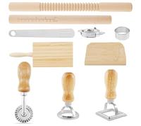 Set di 10 accessori per pasta, mattarello con filettatura in legno, tagliere gnocchi, raschietto per pasta, formine per gnocchi, 5 tagliapasta per ravioli per appassionati di pasticceria, cucina, fai