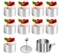 Set di 10 anelli per torte, 8 cm di diametro, in acciaio inox, stampi per mousse con pressa per alimenti e spatola, utensili da forno e lavabili in lavastoviglie, per crumpet, cheesecake, pasticcini