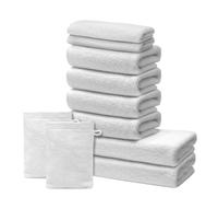 Set di 10 Asciugamani | 2 Telo Doccia 70x140 cm + 4 Asciugamani 40x70 cm + 2 Lavette Viso 30x50 cm + 2 Guanti Spugna 15x20 cm | Spugna Morbido | 100% Cotone | 500g/m2 | Oeko-TEX | Ôhm | Bianco