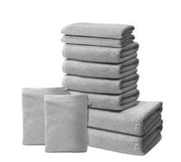 Set di 10 Asciugamani | 2 Telo Doccia 70x140 cm + 4 Asciugamani 40x70 cm + 2 Lavette Viso 30x50 cm + 2 Guanti Spugna 15x20 cm | Spugna Morbido | 100% Cotone | 500g/m2 | Oeko-TEX | Ôhm | Grigio Chiaro