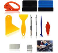 Set di 10 attrezzi per la pellicola di finestrini dell'auto, raschietto con feltro, strumento di precisione, taglierina e spatola in plastica per rimuovere bolle e pellicole