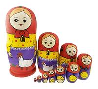 Set di 10 bambole russe impilabili in legno fatte a mano per la cameretta dei bambini