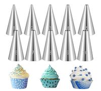Set di 10 beccucci rotondi in acciaio inox per cupcake, glassa, strumenti per decorare torte, pasticceria russa per biscotti, pasta di zucchero, crema per riempire sacchetti di Natale