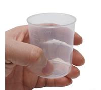 Set di 10 bicchieri graduati in plastica trasparente, perfetti per misurare liquidi in cucina o in ambienti di laboratorio