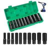 Set di 10 bussole a impatto da 1/2, set di bussole a impatto profondo, 10-24 mm, con scatola portaoggetti, per adattatore driver, riparazione casa e auto