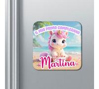 Set di 10 calamite magneti Primo Compleanno estate mare spiaggia, 1 anno, personalizzate con nome bimba o bimbo! Bomboniera festa! Unicorno!