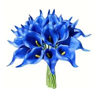 Set di 10 calle artificiali in poliuretano, per matrimoni, decorazioni per la casa, bouquet fai da te, 35 cm di altezza, con steli flessibili e realistici effetto seta (blu)