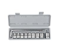 Set di 10 chiavi a bussola da 1/2", 8 - 21 mm, set di attrezzi per riparazione auto, set combinato per chiavi a bussola meccaniche con scatola grigia
