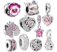 Set di 10 ciondoli Pandora, accessori per gioielli, compatibili con bracciali Pandora, per donne, compleanni, San Valentino, festa della mamma