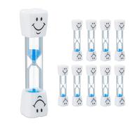 Relaxdays Clessidra Denti Bambini, Set 10 Gadget Timer Bimbi, Orologio 3 Minuti, Vetro e Sabbia, Silenzioso, Bianco/Blu