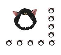 Set di 10 comode orecchie da gatto per donne eleganti e pratiche, accessorio per capelli per tutti i giorni, panno per lavare il viso, cerchietti per capelli cosmetici nero