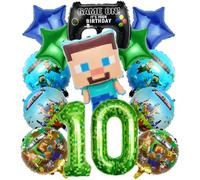 Set di 10° compleanno decorazione - 13 pezzi Pixel Ballon Party Pack per ragazzi | Minecraft Gamer sacchetti di compleanno per palloncini e decorazioni per bambini | sacchetti regalo per 10 anni di