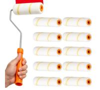 Set di 10 coperture per rullo di vernice, in microfibra con manico, set di attrezzi per rulli di vernice, rulli di ricambio, per una superficie liscia e uniforme, pareti, soffitti, terrazze