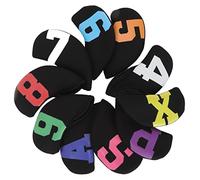 Set di 10 copricapi per ferri da golf, copricapi in neoprene impermeabile con grande ricamo colorato dei numeri per i ferri da 4 a 9, P, S, A, X; accessorio da golf universale (Nera)