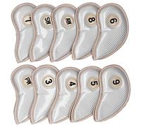 Set di 10 copricapi per ferri da golf, copricapi in PU impermeabile numerati per ferri dal n. 3 al n. 9, SW, AW e PW, morbida custodia protettiva adatta sia ai giocatori destri che (Argento)