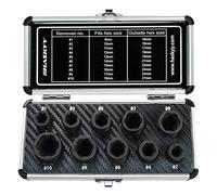 Set di 10 dadi a vite 9-19 mm I - Set di bussole profilate a spirale I 3/8" I 6 esagonali esterni