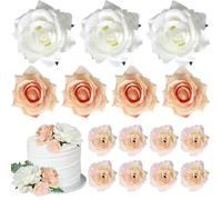 Set di 10 decorazioni per torte 3D fai da te, con fiori artificiali, riutilizzabili, per bambini, doccia, matrimoni, compleanni, feste, colore bianco champagne