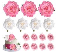 Set di 10 decorazioni per torte 3D fai da te, con fiori artificiali, riutilizzabili, per bambini, doccia, matrimoni, compleanni, feste, rosa e bianco