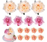 Set di 10 decorazioni per torte 3D fai da te, con fiori artificiali, riutilizzabili, per bambini, doccia, matrimoni, compleanni, feste, champagne, rosa