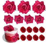 Set di 10 decorazioni per torte 3D fai da te, con fiori artificiali, riutilizzabili, per bambini, doccia, matrimoni, compleanni, feste, rosso rosa