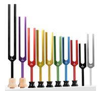 Set di 10 diapason colorati per Solfeggio, per terapia del suono, yoga, meditazione, relax, con custodia per martello, gomma e base in legno