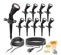 ledscom.de Set di 10 faretti da giardino con picchetto a terra PIRK per uso esterno, IP44, nero, spina, in U10 LED max. 500lm ciascuno bianco caldo