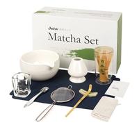 Set di 10 fruste in bambù con beccuccio versatore, cucchiaio dosatore e bicchiere, strumenti per la preparazione del tè giapponese, bianco