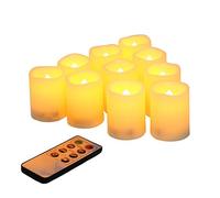Set di 10 lumini votivi a LED senza fiamma, con telecomando, funzionamento a batteria, set di 10 lumini elettrici per esterni, candele con timer per Natale, decorazioni natalizie (batterie incluse)