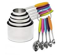 Set di 10 misurini e cucchiai, include 5 misurini per nidificazione in acciaio inossidabile e 5 mini misurini, manico impilabile cucchiaio accurato per misurare ingredienti secchi e liquidi