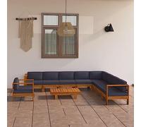 Set di 10 mobili da giardino in legno di acacia, rivestimento grigio scuro, robusto set di mobili in legno per terrazza e balcone, trattato con olio