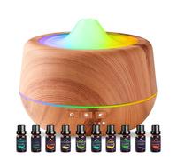 Set di 10 oli essenziali, diffusore per aromaterapia ad ultrasuoni da 500 ml, bruciatore di oli essenziali con funzione di spegnimento automatico della luce LED a 7 colori - Giallo